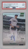 George Kirby from the 2022 Stadium Club Chrome set featuring a Green Refractor parallel graded by PSA and given an overall grade of 9.