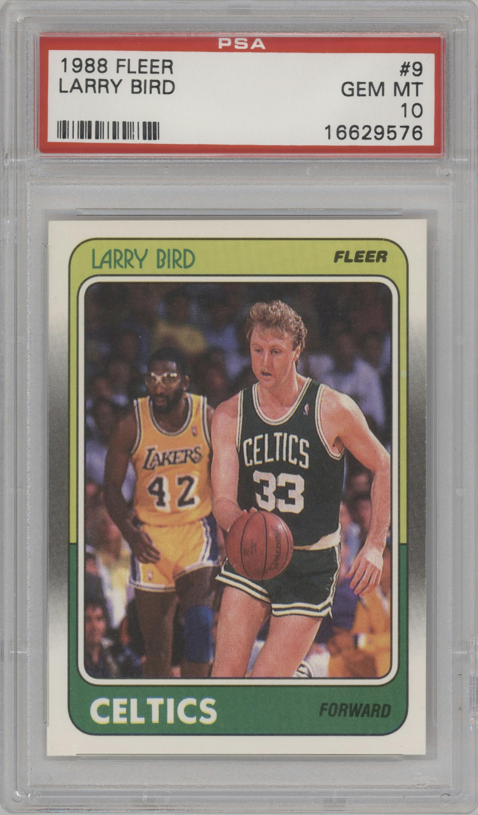 Larry Bird from the 1988-89 Fleer set graded by PSA and given an overall grade of 10.