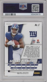Malik Nabers from the 2024 Panini Prizm set graded by PSA and given an overall grade of 10.