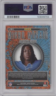Jahmyr Gibbs from the 2023 Panini Mosaic set graded by PSA and given an overall grade of 10.