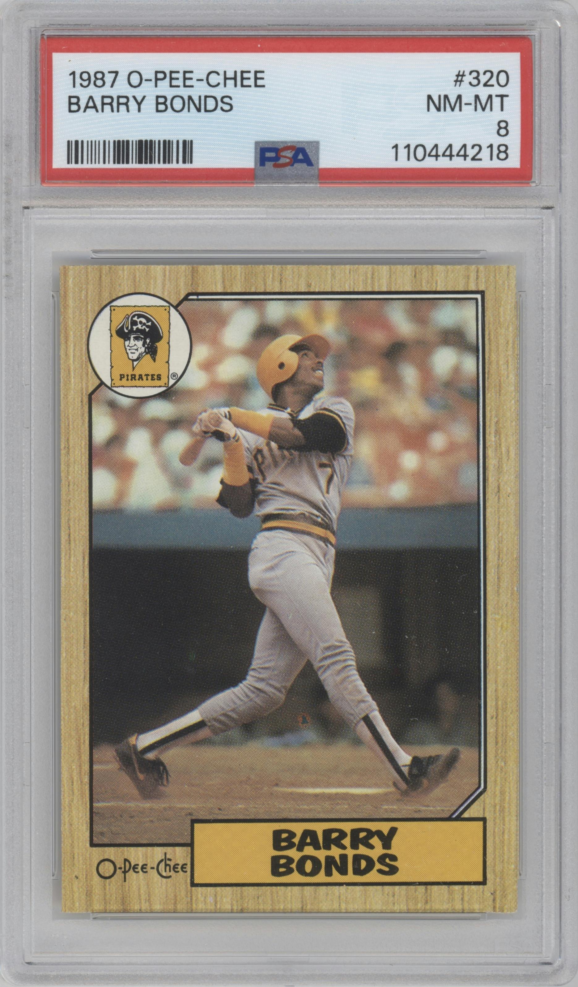 Barry Bonds from the 1987 O-PEE-CHEE set graded by PSA and given an overall grade of 8.