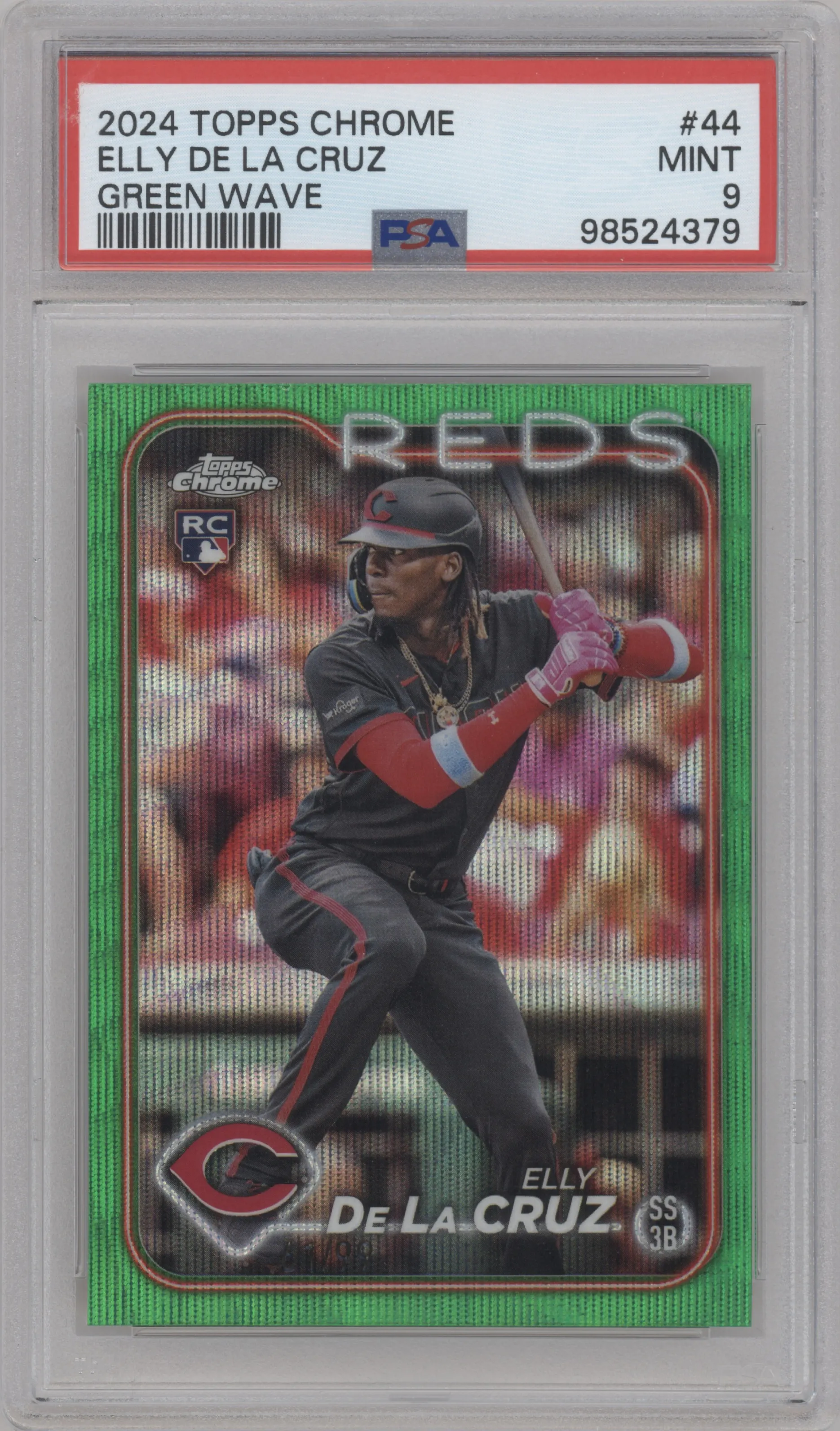 2024 Topps Chrome Elly De La Cruz Green Wave Refractor #44 PSA 9
