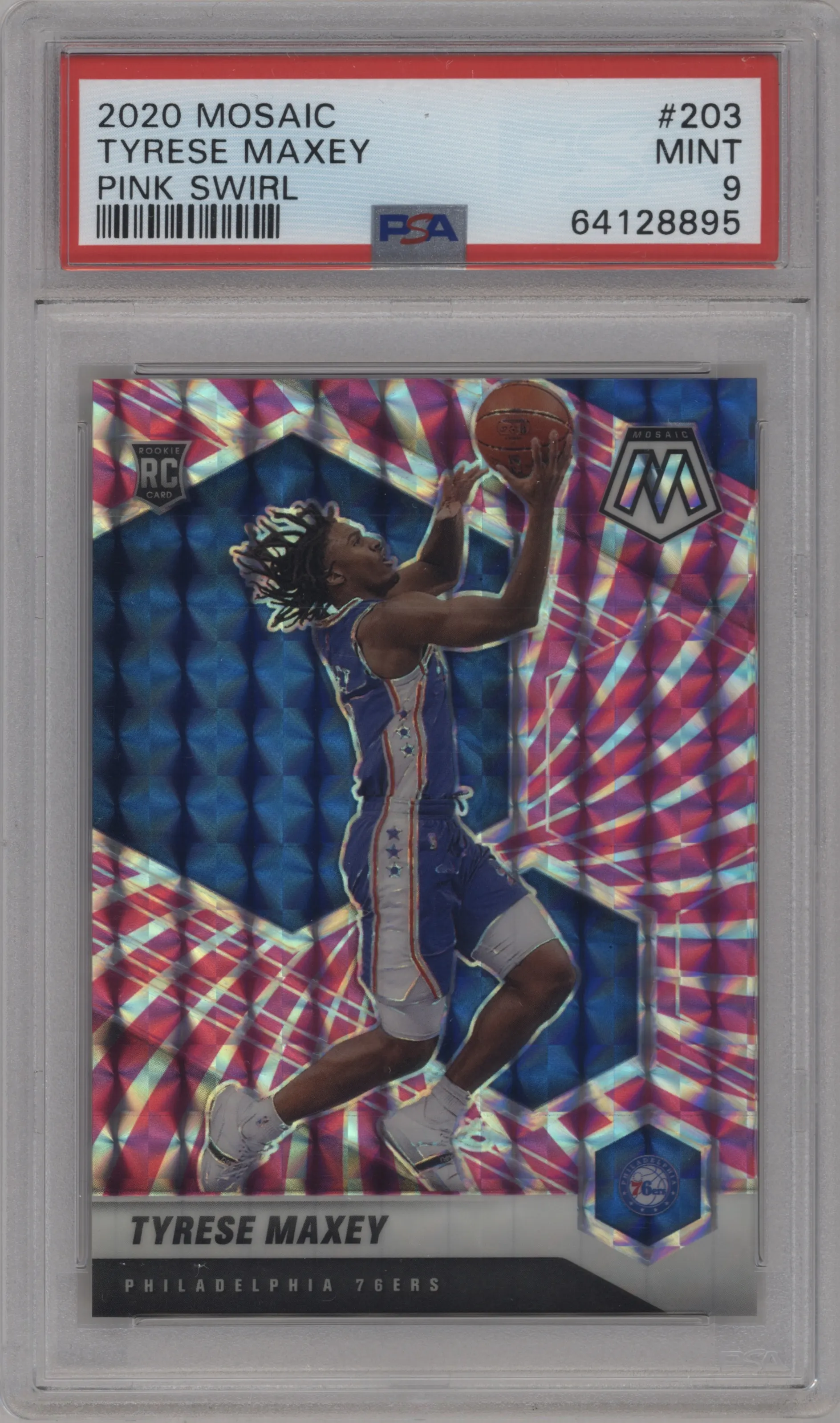 2020 Panini Mosaic Tyrese Maxey Pink Swirl #203 PSA 9