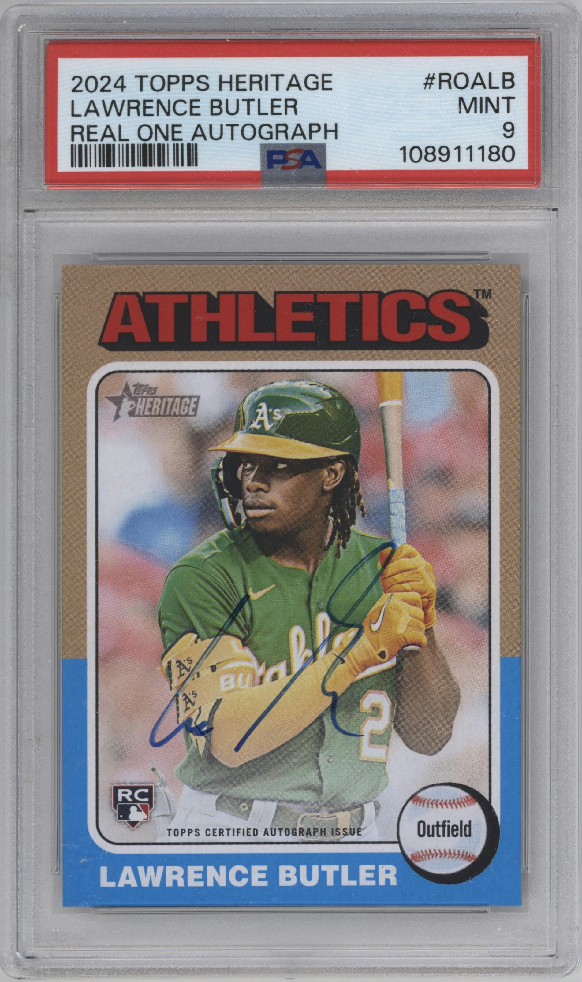 Lawrence Butler from the 2024 Topps Heritage set graded by PSA and given an overall grade of 9.
