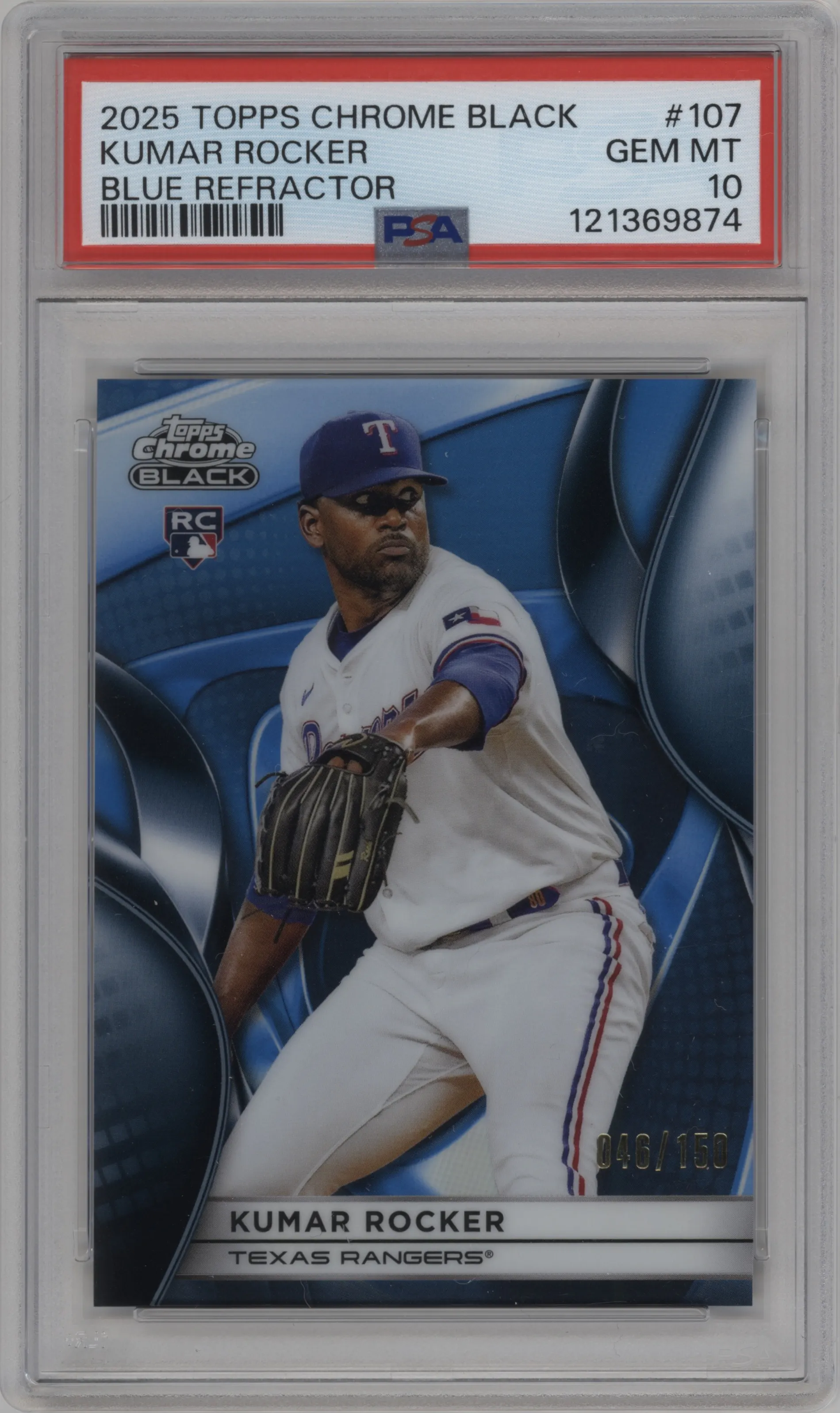 2025 Topps Chrome Black Kumar Rocker Blue Refractor PSA 10