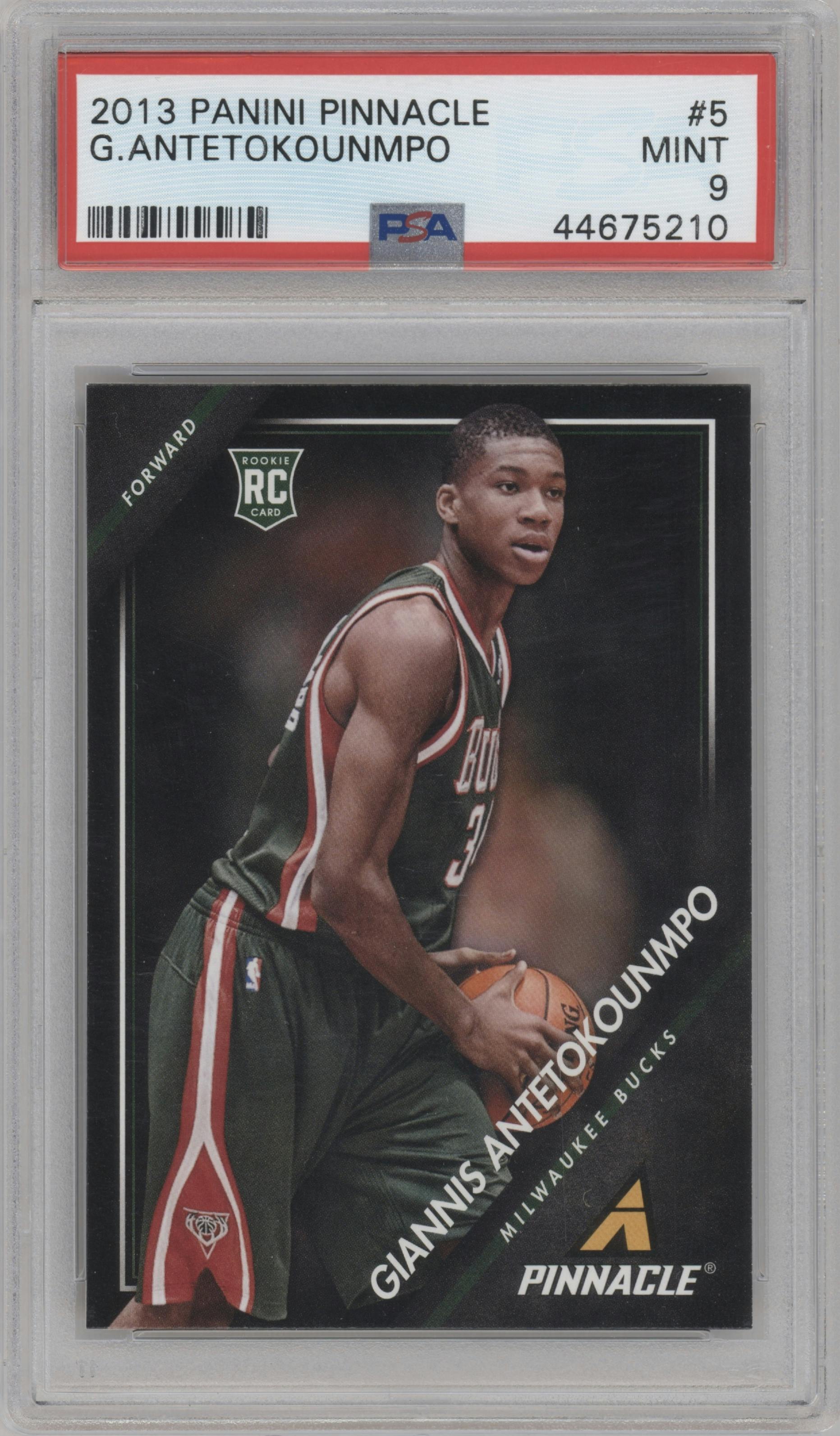 Giannis Antetokounmpo from the 2013-14 Panini Pinnacle set graded by PSA and given an overall grade of 9.