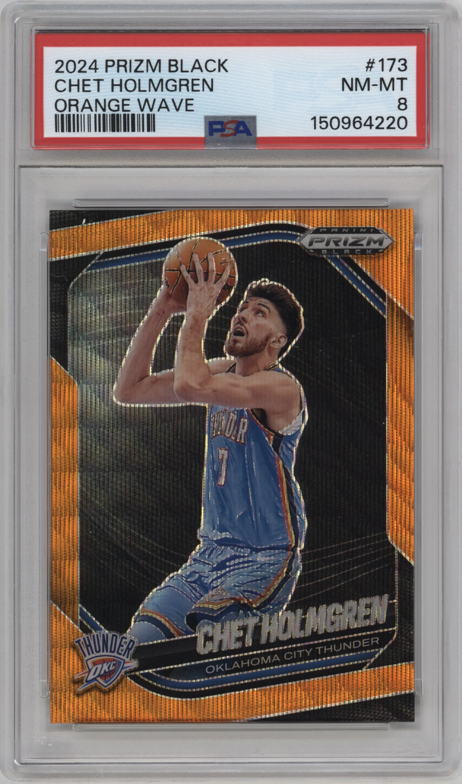2024 Panini Prizm Black Chet Holmgren Orange Wave #173 PSA 8