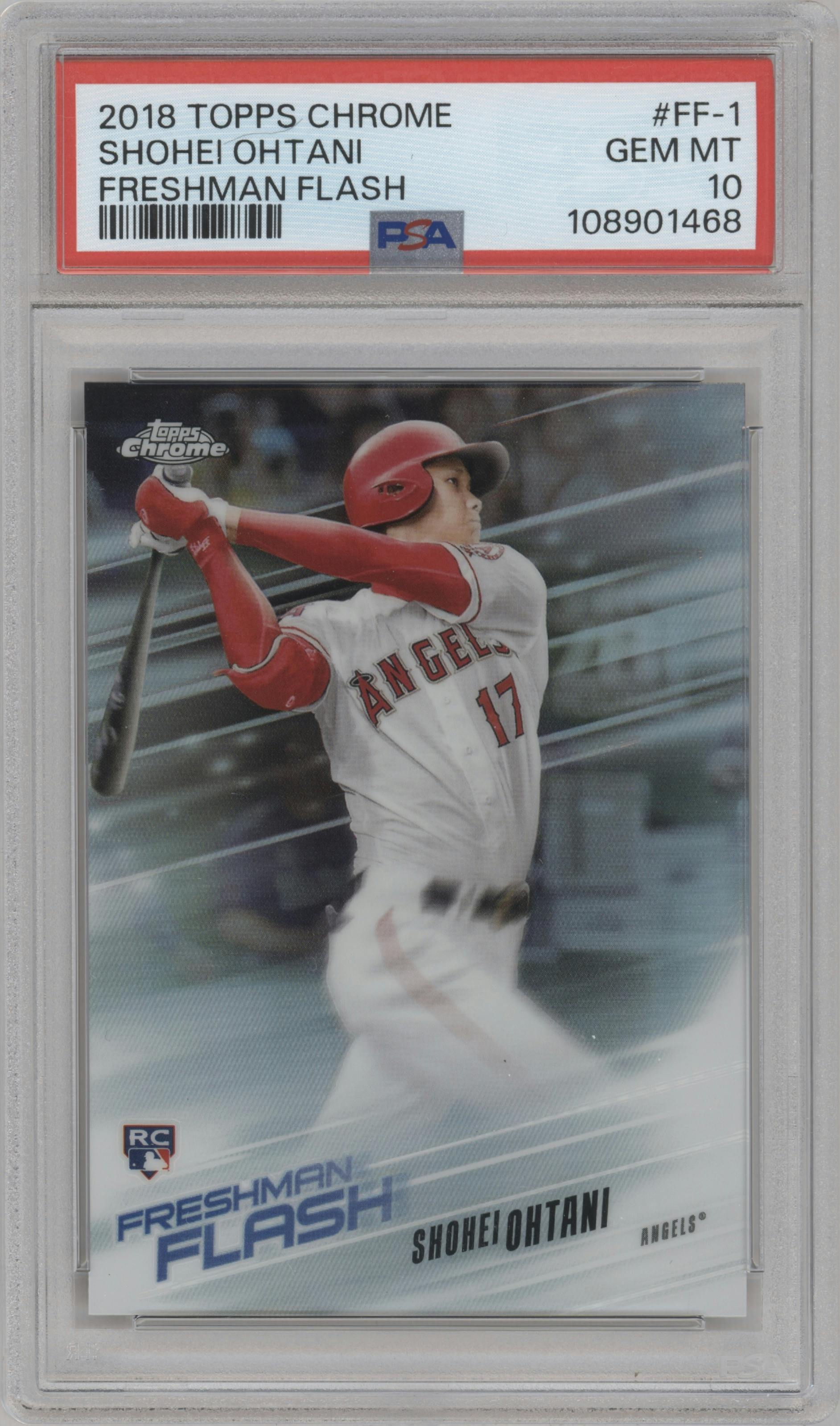 Shohei Ohtani from the 2018 Topps Chrome set graded by PSA and given an overall grade of 10.