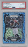 Tyjae Spears from the 2023 Panini Prizm set featuring a Blue Sparkle parallel graded by PSA and given an overall grade of 10.