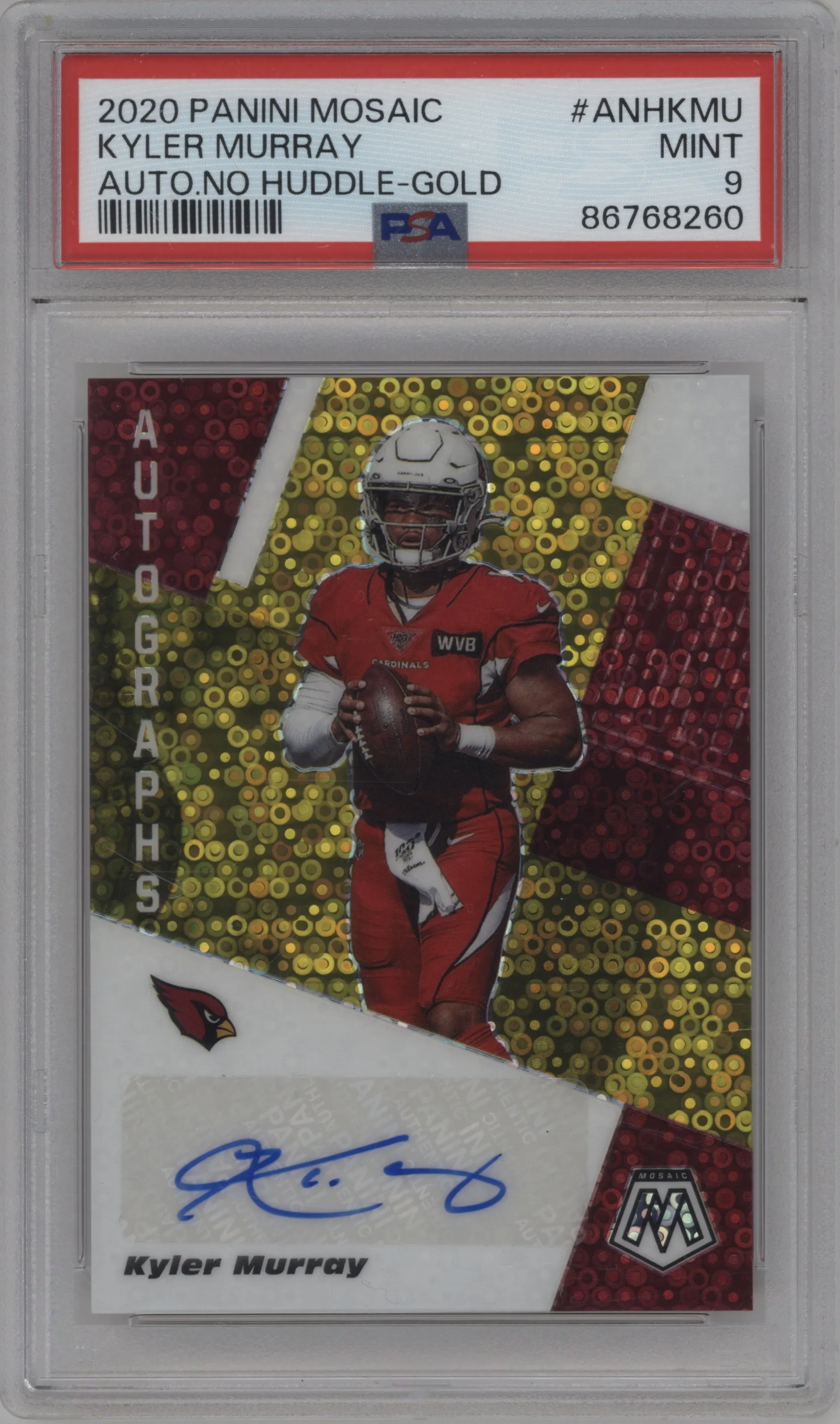 2020 Panini Mosaic No Huddle Auto Kyler Murray Gold PSA 9