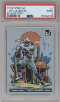 Terrell Owens from the 2024 Donruss set graded by PSA and given an overall grade of 8.