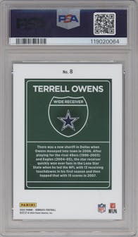 Terrell Owens from the 2024 Donruss set graded by PSA and given an overall grade of 8.