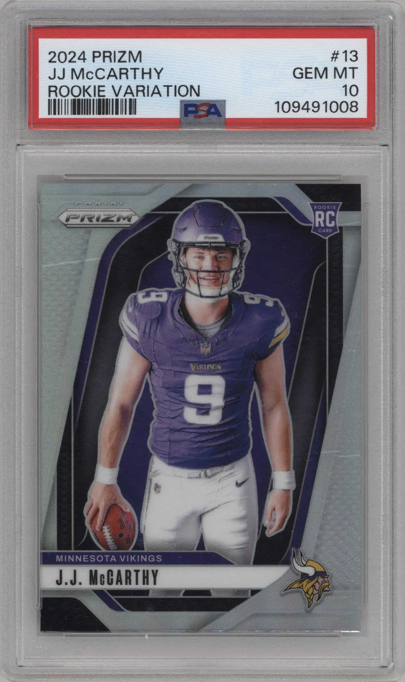 2024 Panini Prizm Rke.Var. J.J. McCarthy #13 PSA 10