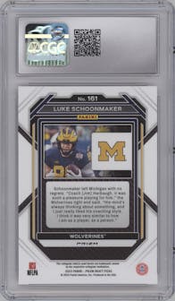 Luke Schoonmaker from the 2023 Panini Prizm Draft Picks set featuring a Ruby Wave parallel graded by CSG and given an overall grade of 8.5.