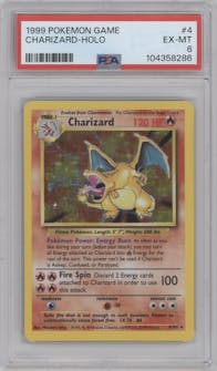 Charizard from the 1999 Pokemon set graded by PSA and given an overall grade of 6.