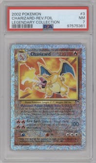 Charizard from the 2002 Pokemon  set graded by PSA and given an overall grade of 7.