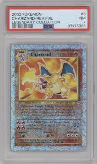 Charizard from the 2002 Pokemon  set graded by PSA and given an overall grade of 7.