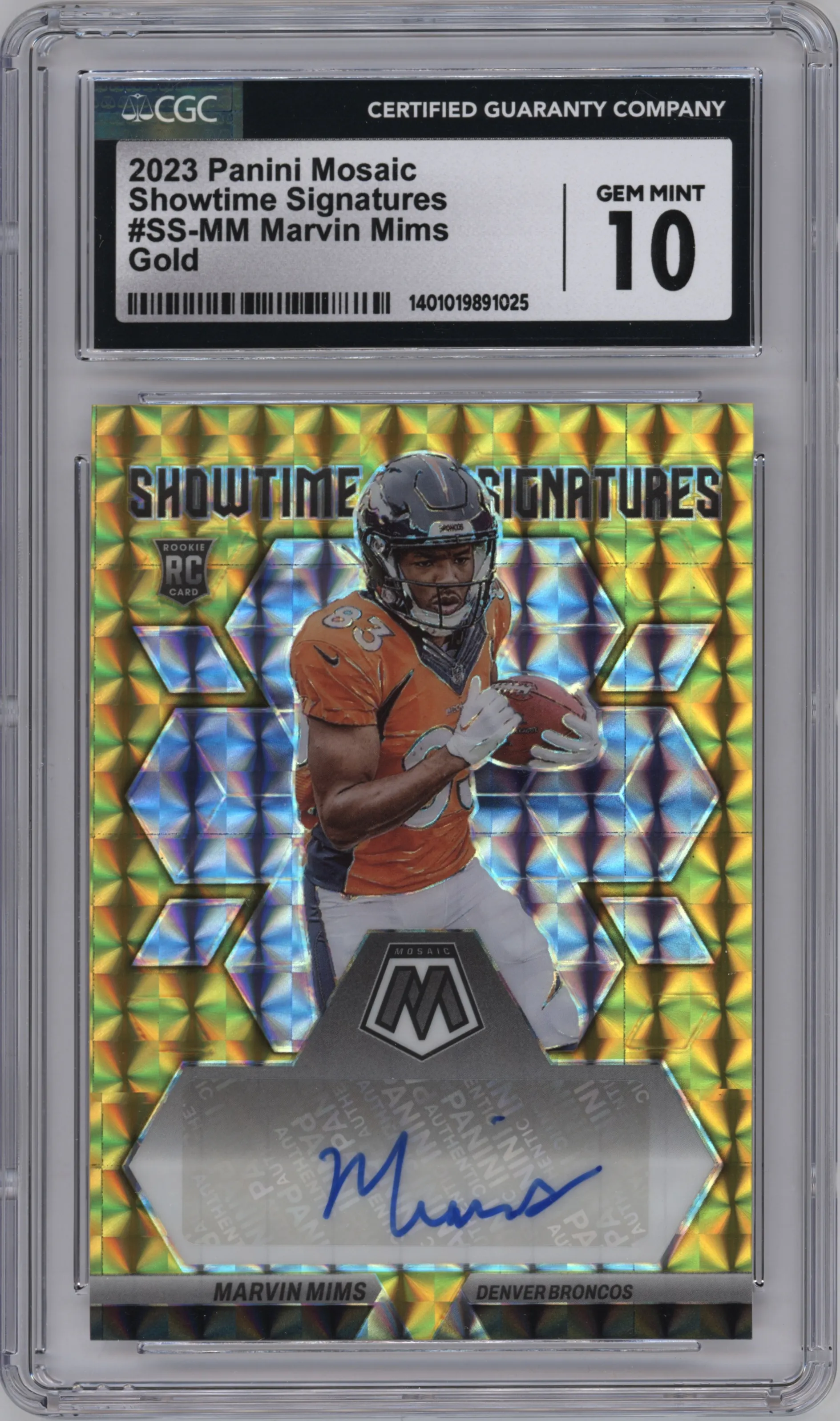 2023 Panini Mosaic Showtime Sig. Marvin Mims Gold #SS-MM CGC 10