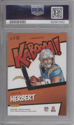 Justin Herbert from the 2020 Panini Absolute set graded by PSA and given an overall grade of 9.