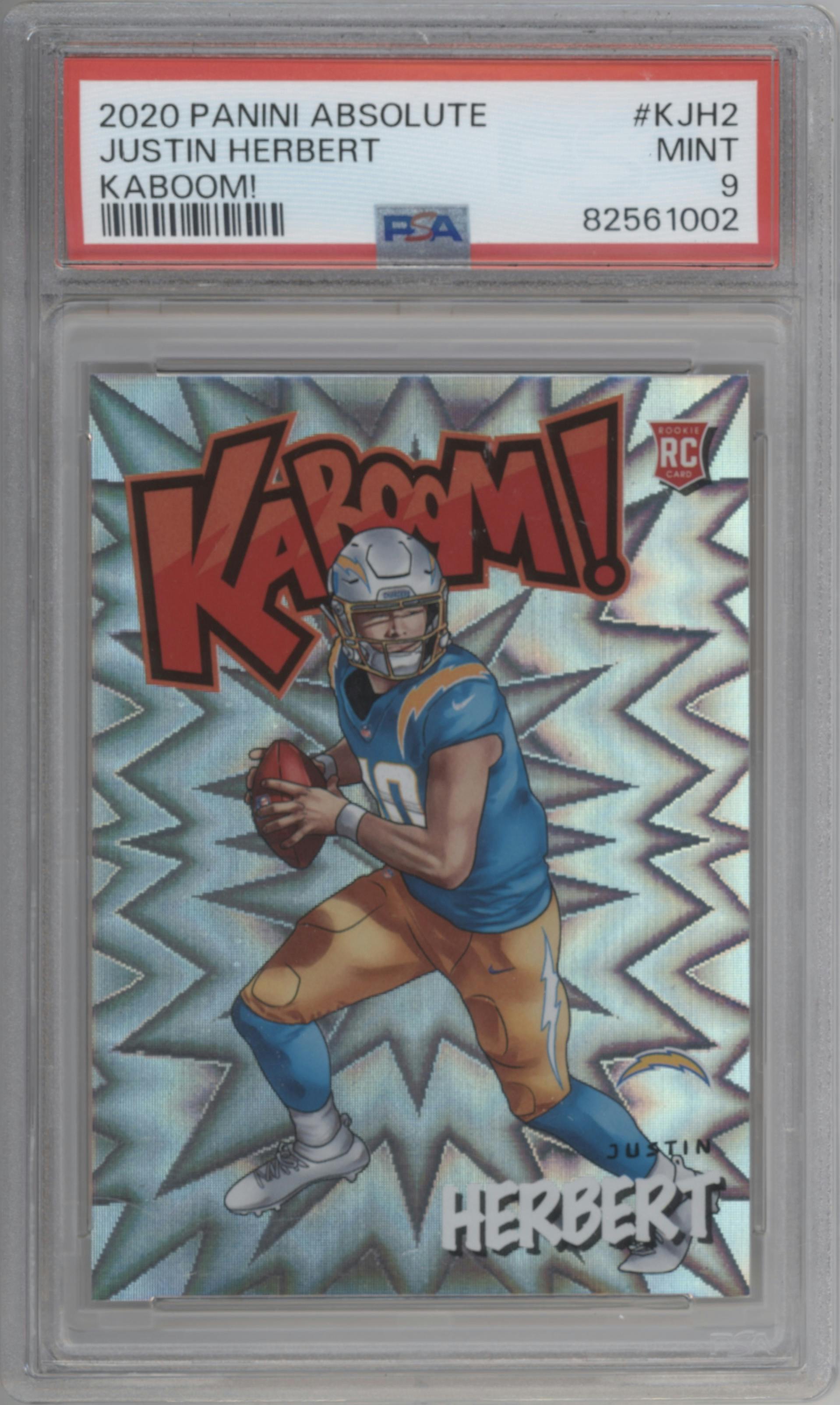 Justin Herbert from the 2020 Panini Absolute set graded by PSA and given an overall grade of 9.