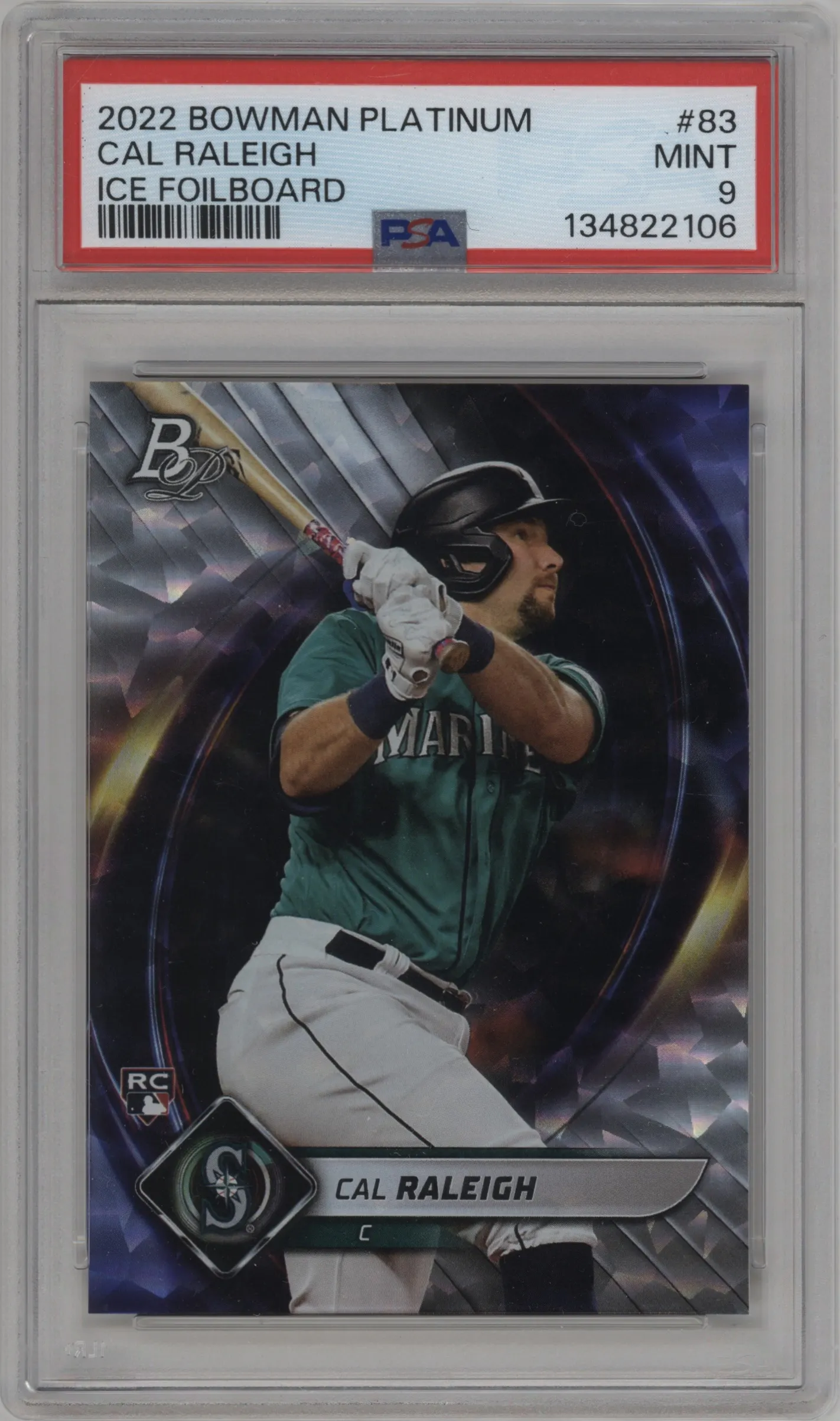 2022 Bowman Platinum Cal Raleigh Ice Foilboard PSA 9