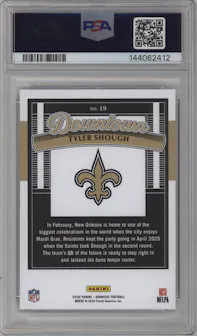 Tyler Shough from the 2025 Panini Donruss set graded by PSA and given an overall grade of 10.