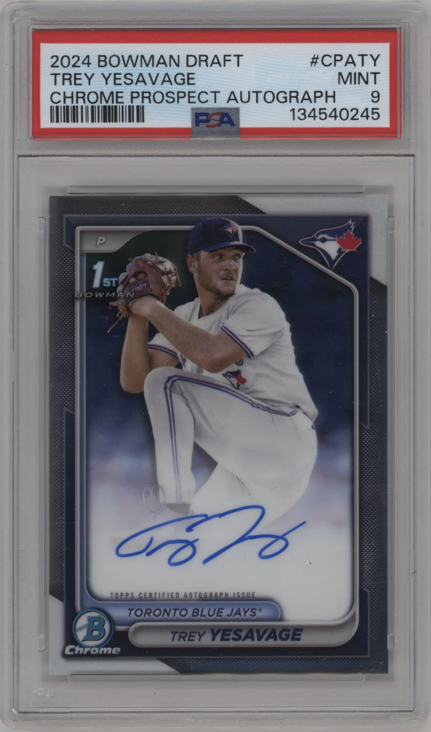 2024 Bowman Draft Chr.Pros.Auto Trey Yesavage PSA 9