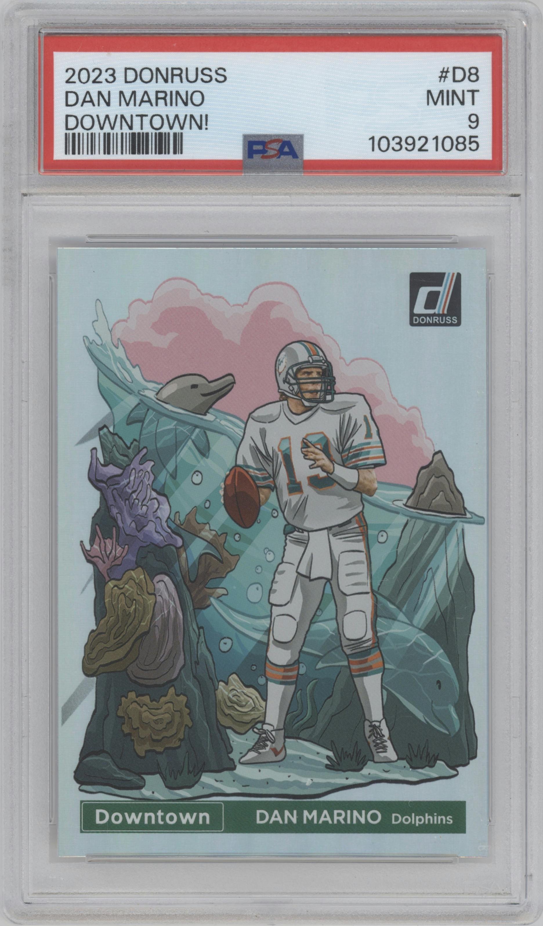 Dan Marino  from the 2023 Panini Donruss set graded by PSA and given an overall grade of 9.
