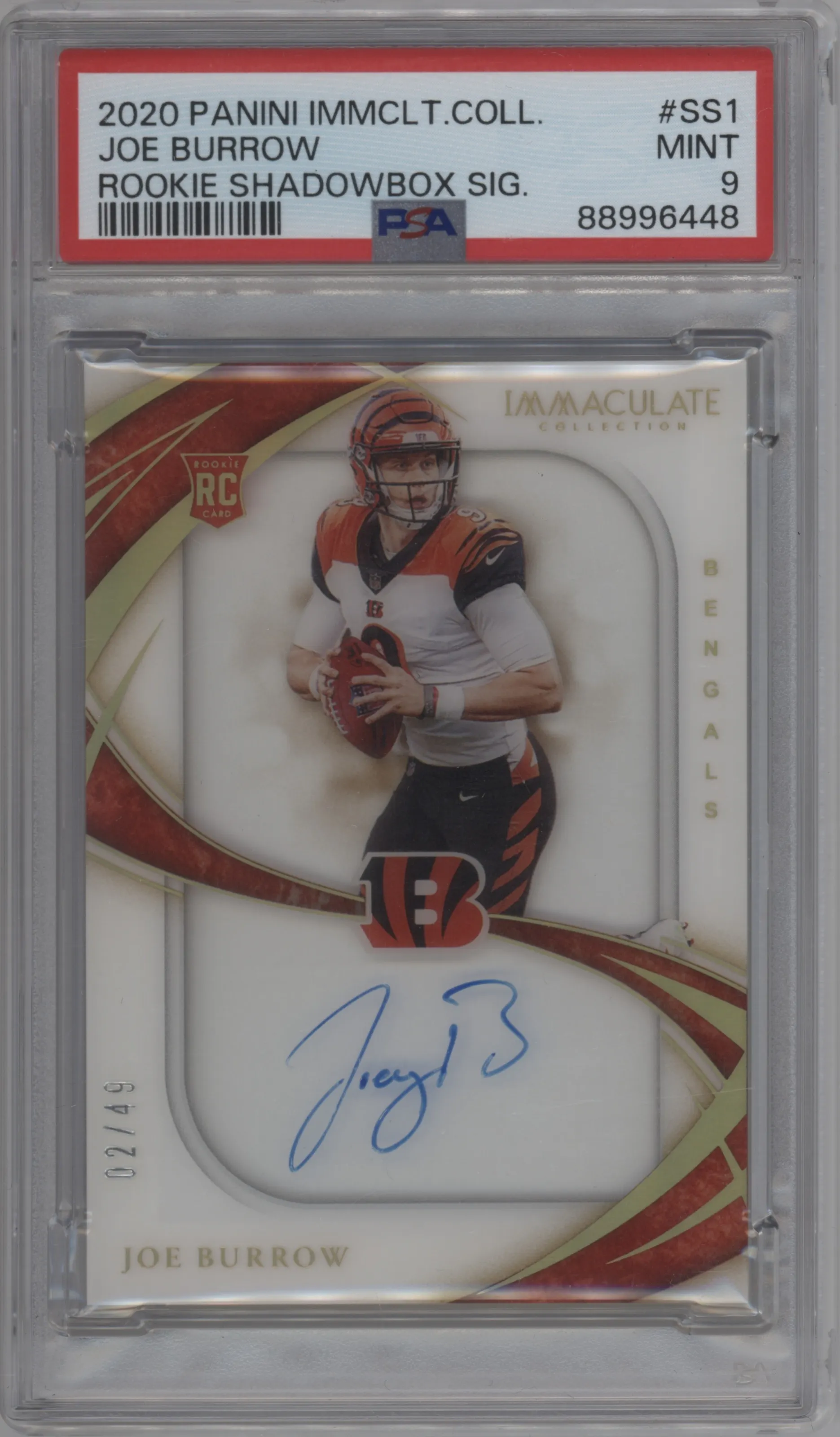 2020 Panini Immaculate Collection Rke.Shadowbox Sig. Joe Burrow PSA 9