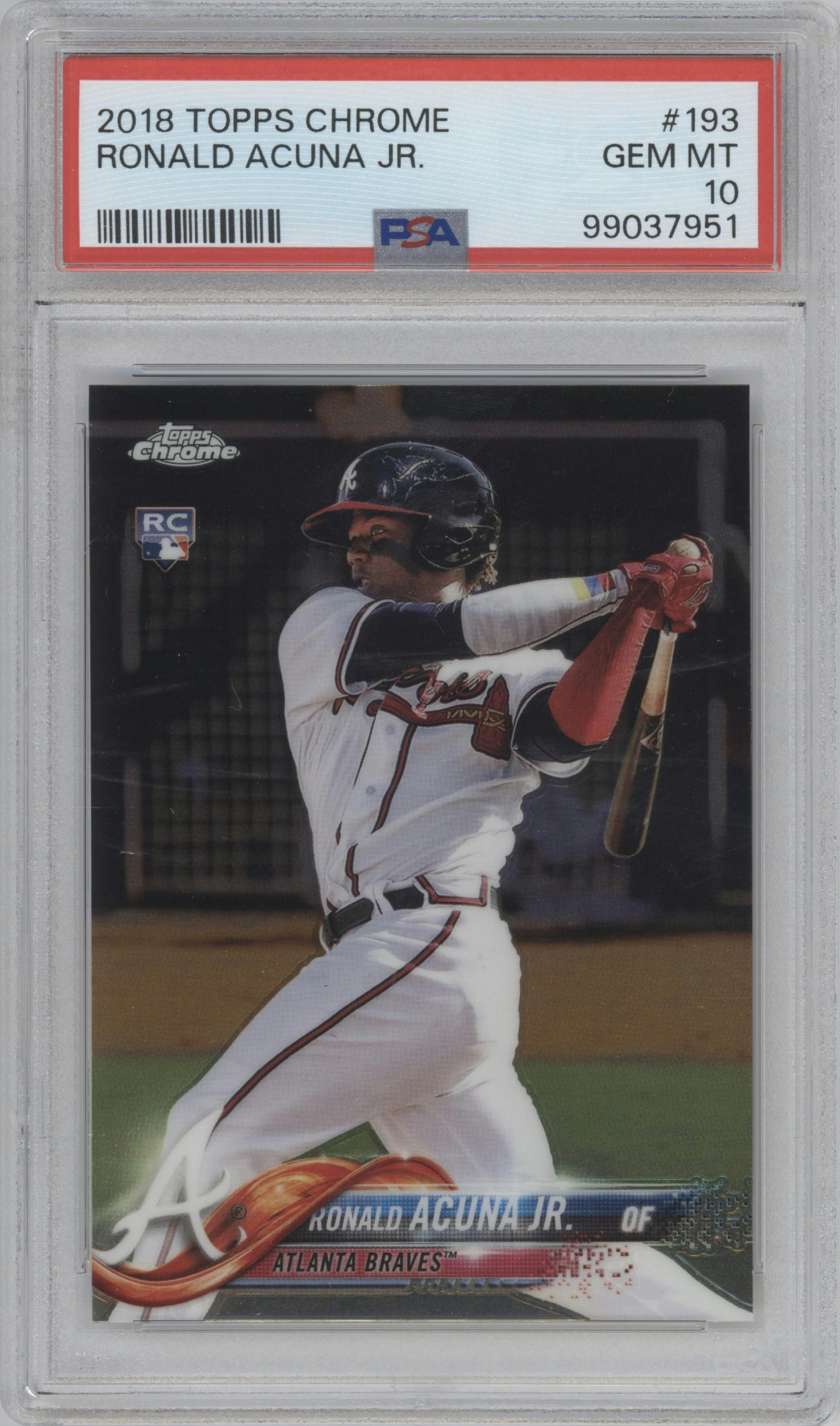 Ronald Acuna Jr. from the 2018 Topps Chrome set graded by PSA and given an overall grade of 10.