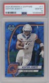 Ashton Jeanty from the 2024 Bowman University Chrome Sapphire set graded by PSA and given an overall grade of 10.