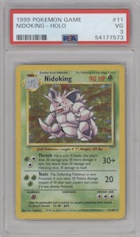 Nidoking from the 1999 Pokemon set graded by PSA and given an overall grade of 3.