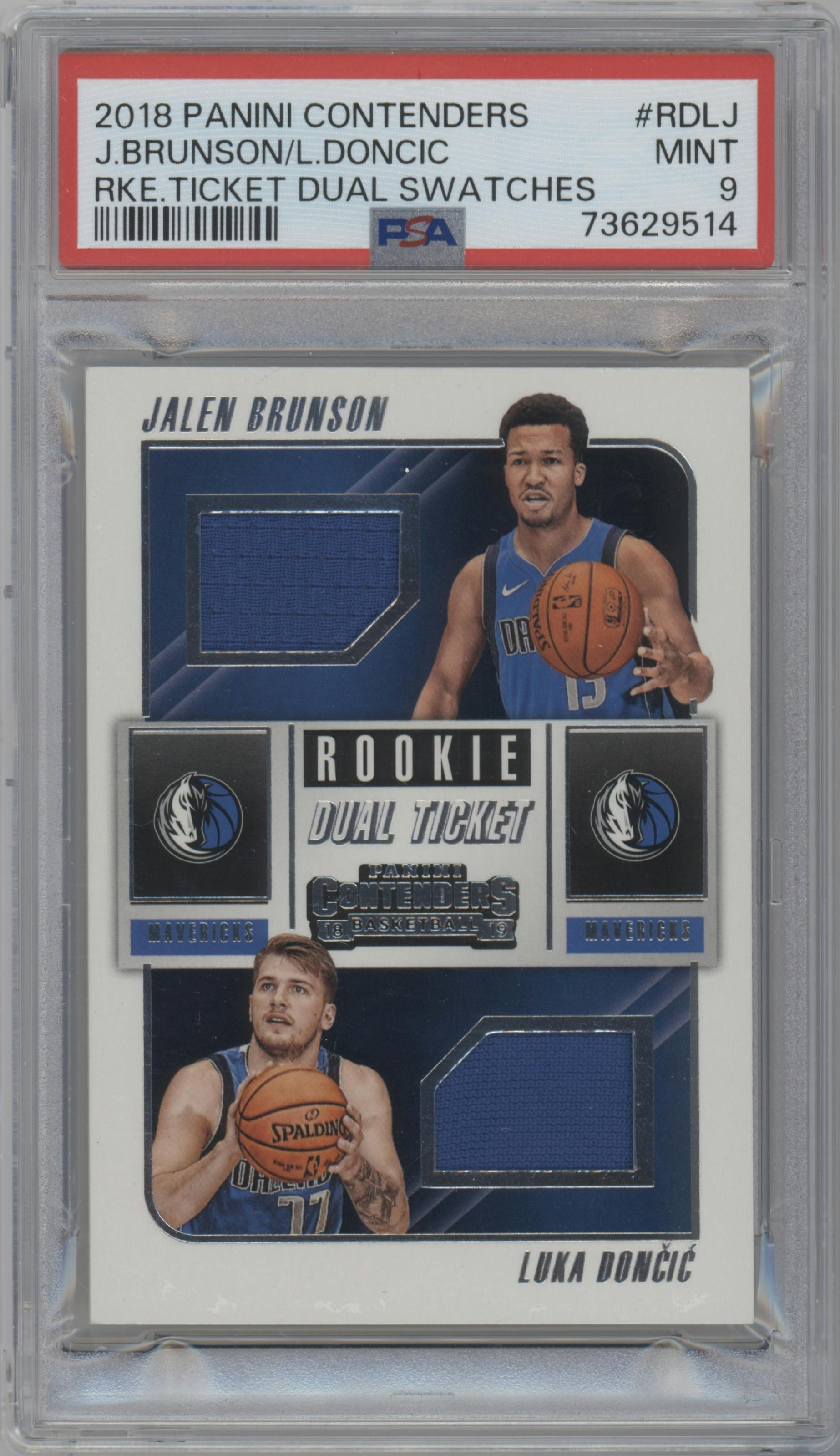 Jalen Brunson/Luka Doncic from the 2018-19 Panini Contenders set graded by PSA and given an overall grade of 9.
