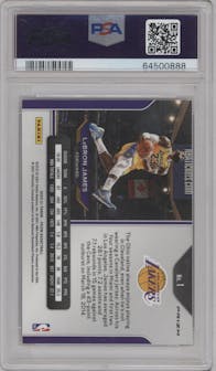 LeBron James from the 2020-21 Panini Prizm set featuring a Silver Prizm parallel graded by PSA and given an overall grade of 8.