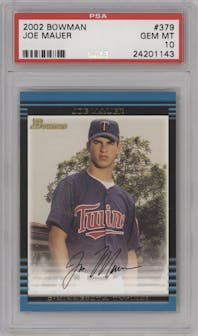 Joe Mauer  from the 2002 Bowman set graded by PSA and given an overall grade of 10.