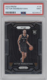 Victor Wembanyama from the 2023-24 Panini Prizm set graded by PSA and given an overall grade of 9.