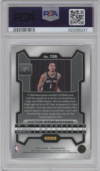 Victor Wembanyama from the 2023-24 Panini Prizm set graded by PSA and given an overall grade of 9.
