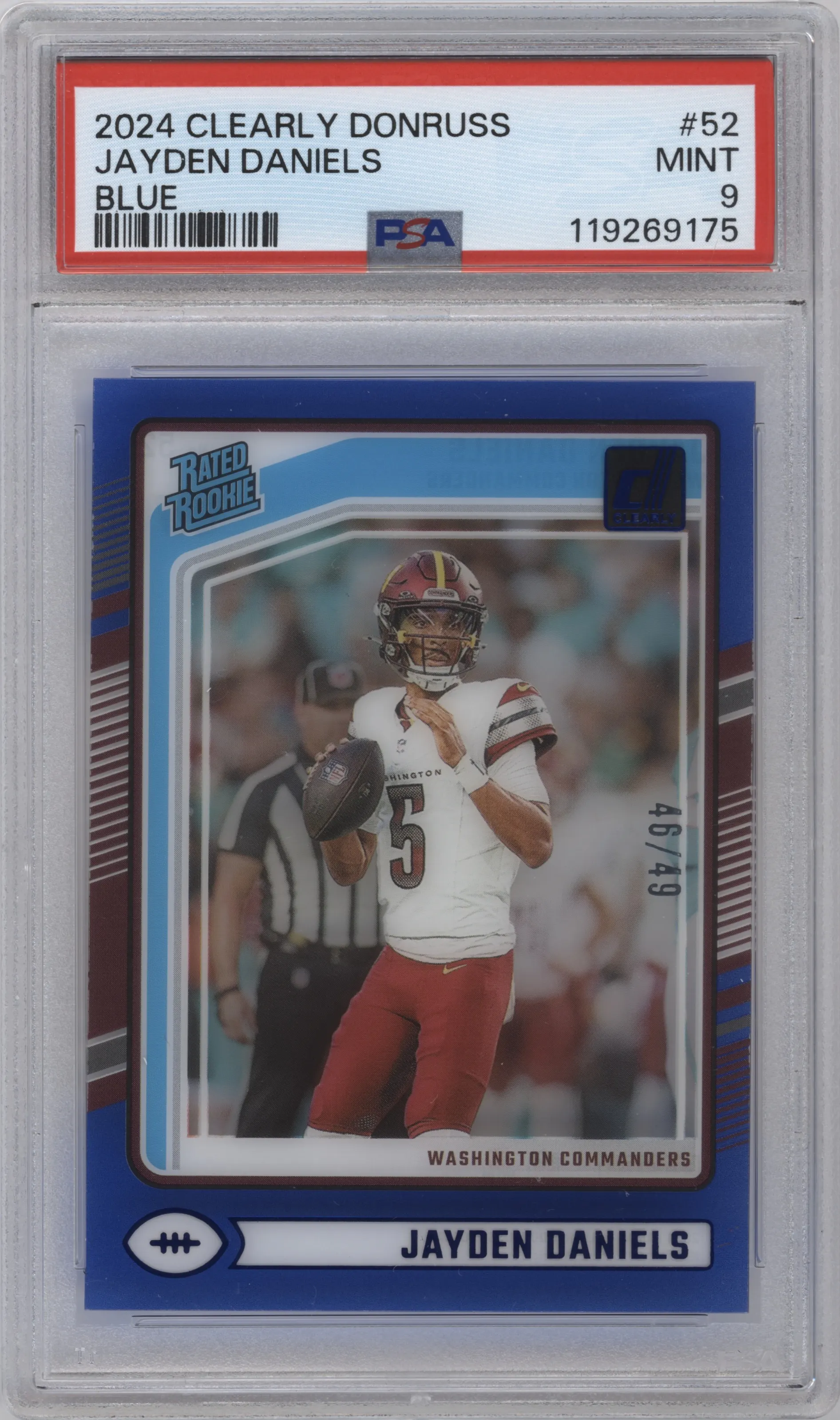 2024 Clearly Donruss Rated Rookie Jayden Daniels Blue #52 PSA 9