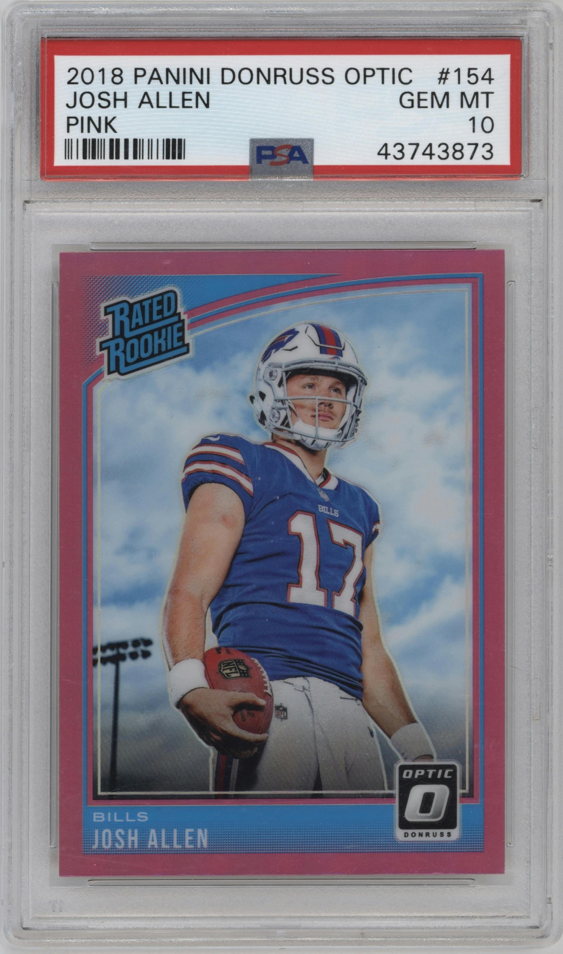 Josh Allen from the 2018 Panini Donruss Optic set featuring a Pink  parallel graded by PSA and given an overall grade of 10.