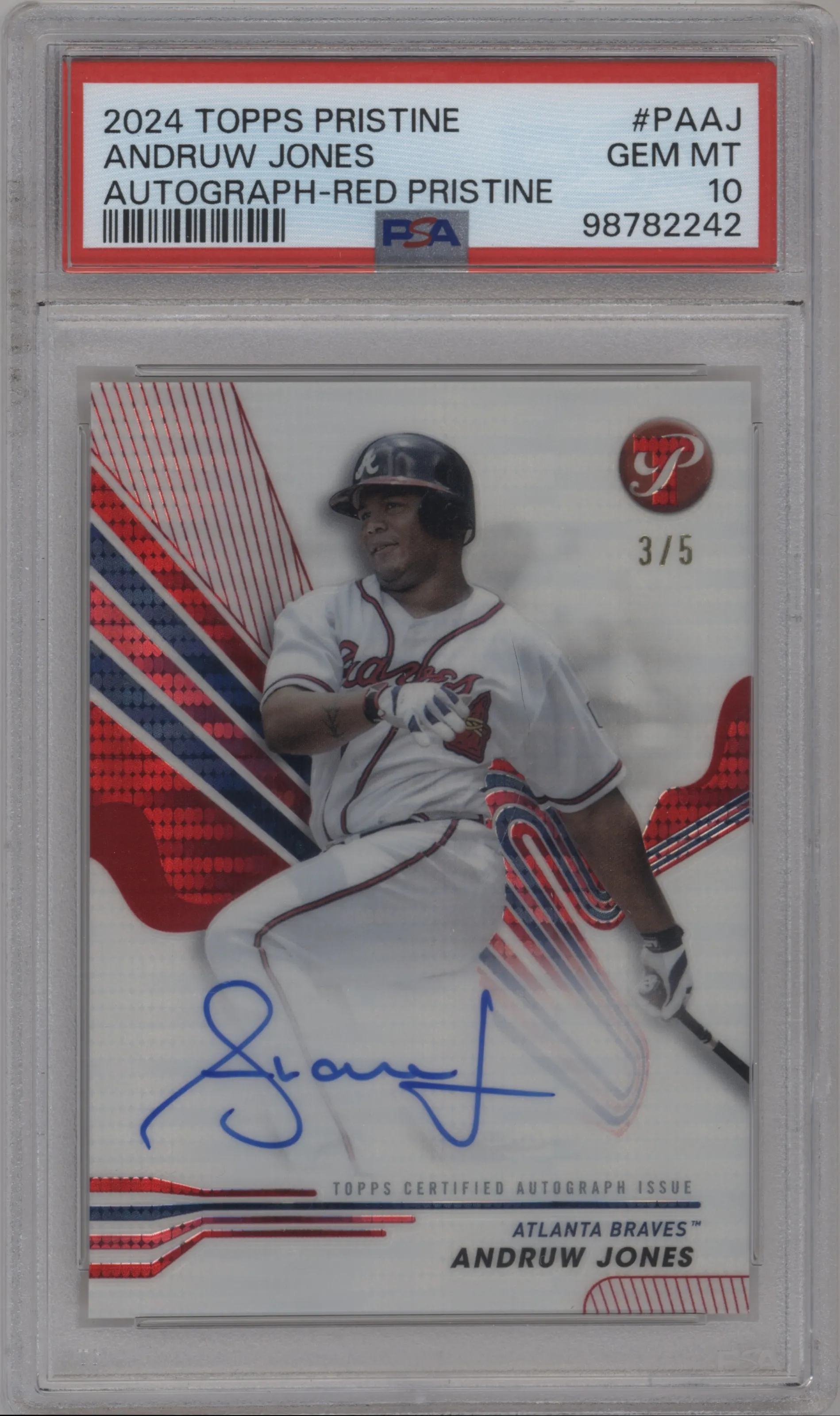 2024 Topps Pristine Auto Andruw Jones Red Pristine Refractor #PA-AJ PSA 10