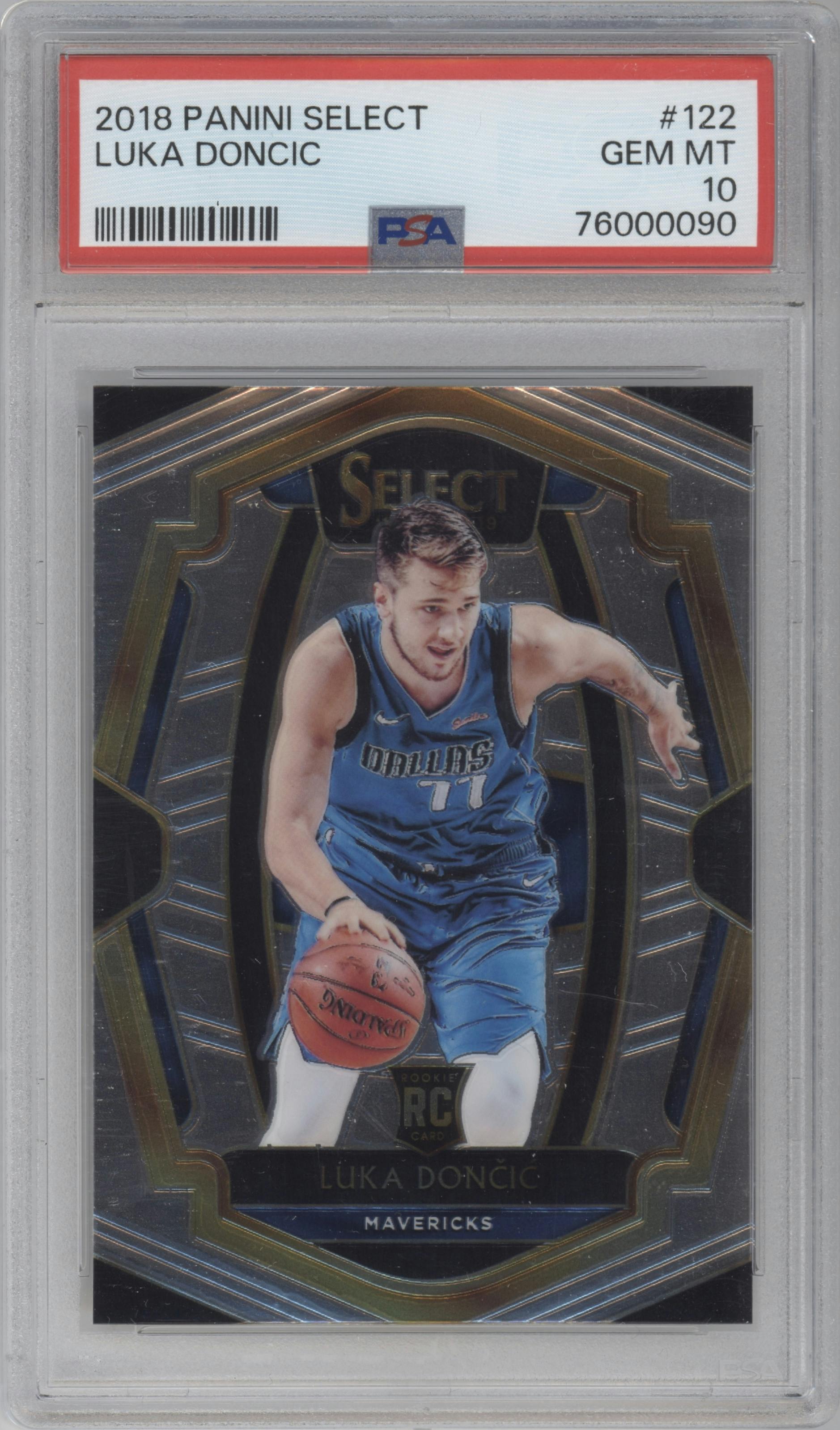Luka Doncic from the 2018-19 Panini Select  set graded by PSA and given an overall grade of 10.