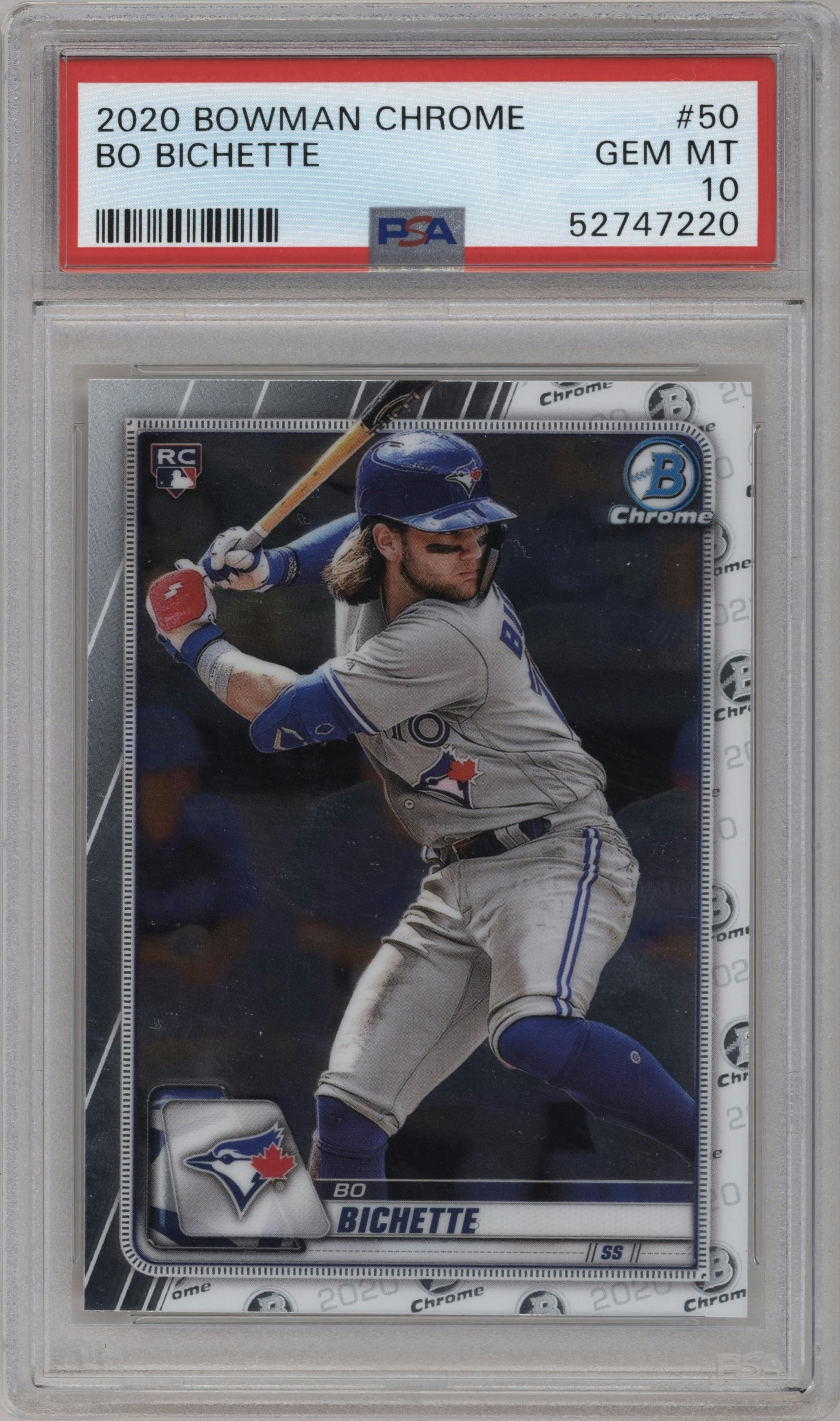 Bo Bichette from the 2020 Bowman Chrome set graded by PSA and given an overall grade of 10.