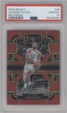 Jayson Tatum from the 2023-24 Panini Select  set featuring a Red Prizm parallel graded by PSA and given an overall grade of 10.