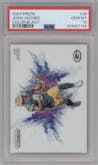 Josh Jacobs from the 2024 Panini Prizm set graded by PSA and given an overall grade of 10.
