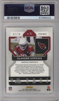 DeAndre Hopkins from the 2021 Panini Prizm set featuring a Gold Shimmer parallel graded by PSA and given an overall grade of 9.