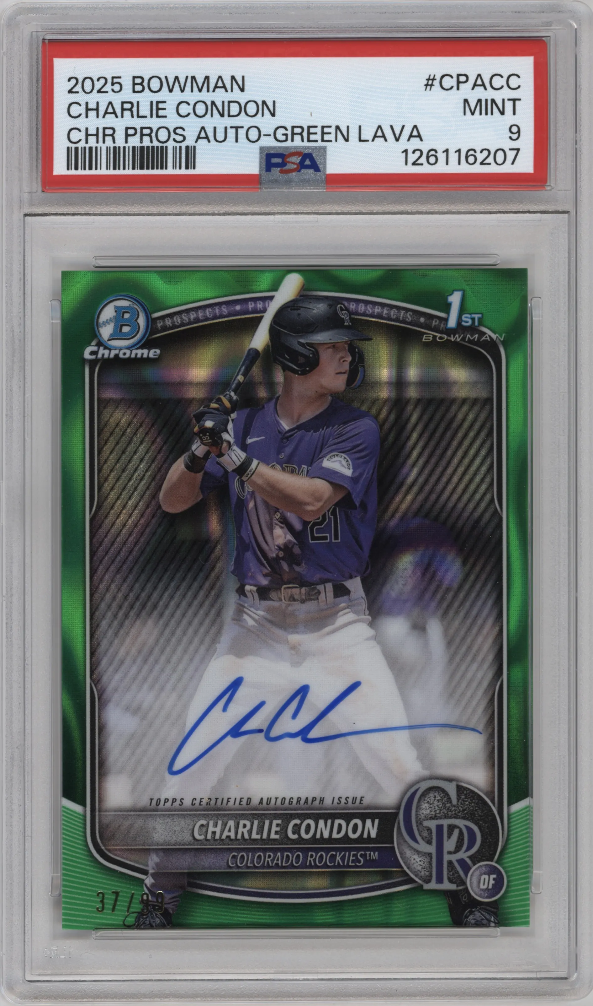 2025 Bowman Chr.Pros.AU Charlie Condon Green Lava Refractor PSA 9