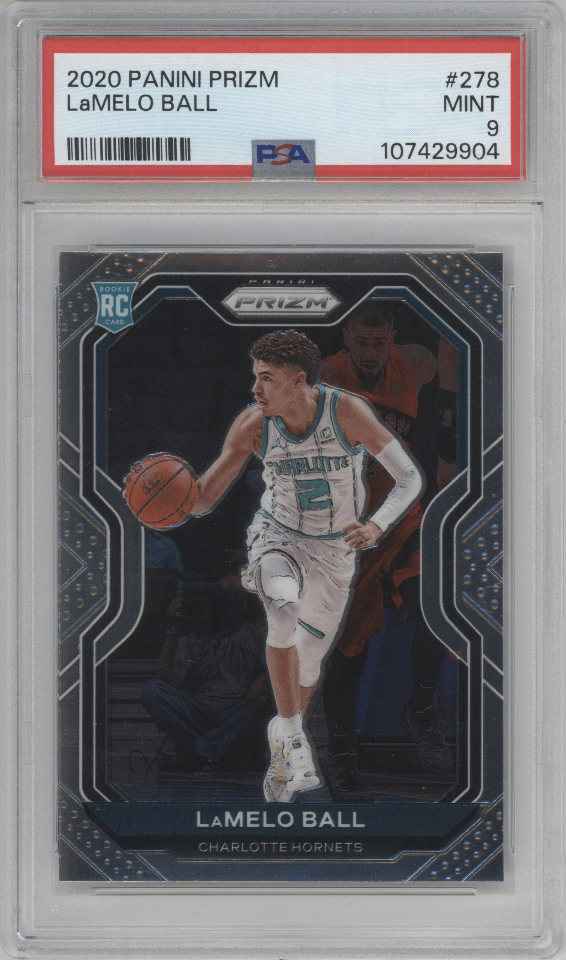 LaMelo Ball from the 2020-21 Panini Prizm set graded by PSA and given an overall grade of 9.