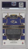 Lamar Jackson from the 2023 Panini Select set featuring a Gold Dragon Scale parallel graded by PSA and given an overall grade of 9.