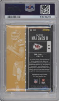 Patrick Mahomes II from the 2017 Panini Contenders Optic set graded by PSA and given an overall grade of 9.