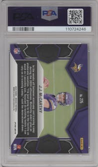 J.J. McCarthy from the 2024 Panini Mosaic set featuring a Green Mosaic parallel graded by PSA and given an overall grade of 10.